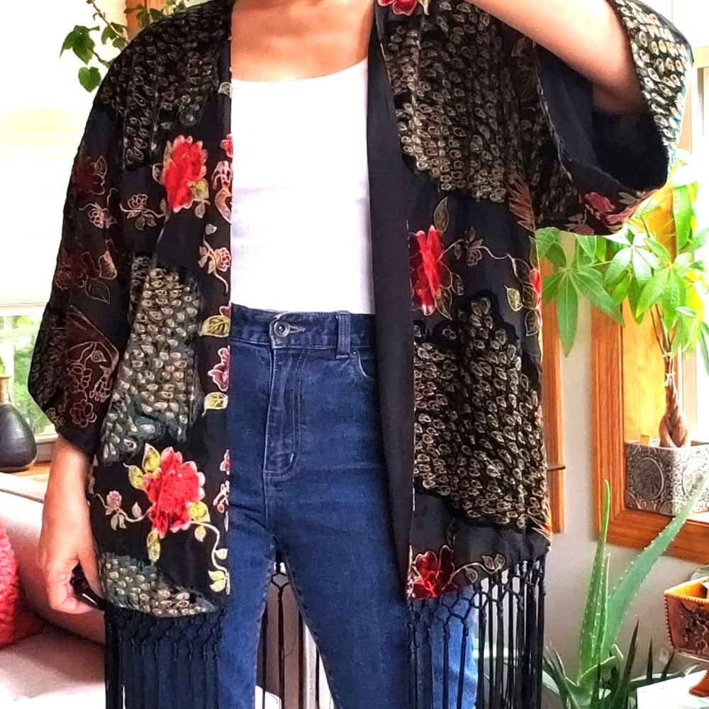 Xhilaration Fringed Burnout Kimono